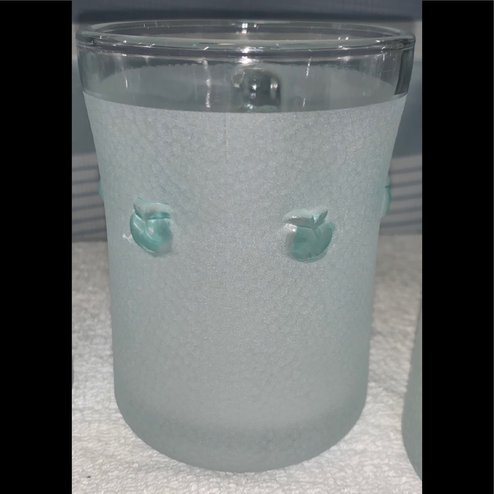 Vintage Kig Malaysia Set of 4 Frosted Glass Mugs with Embossed Fruit